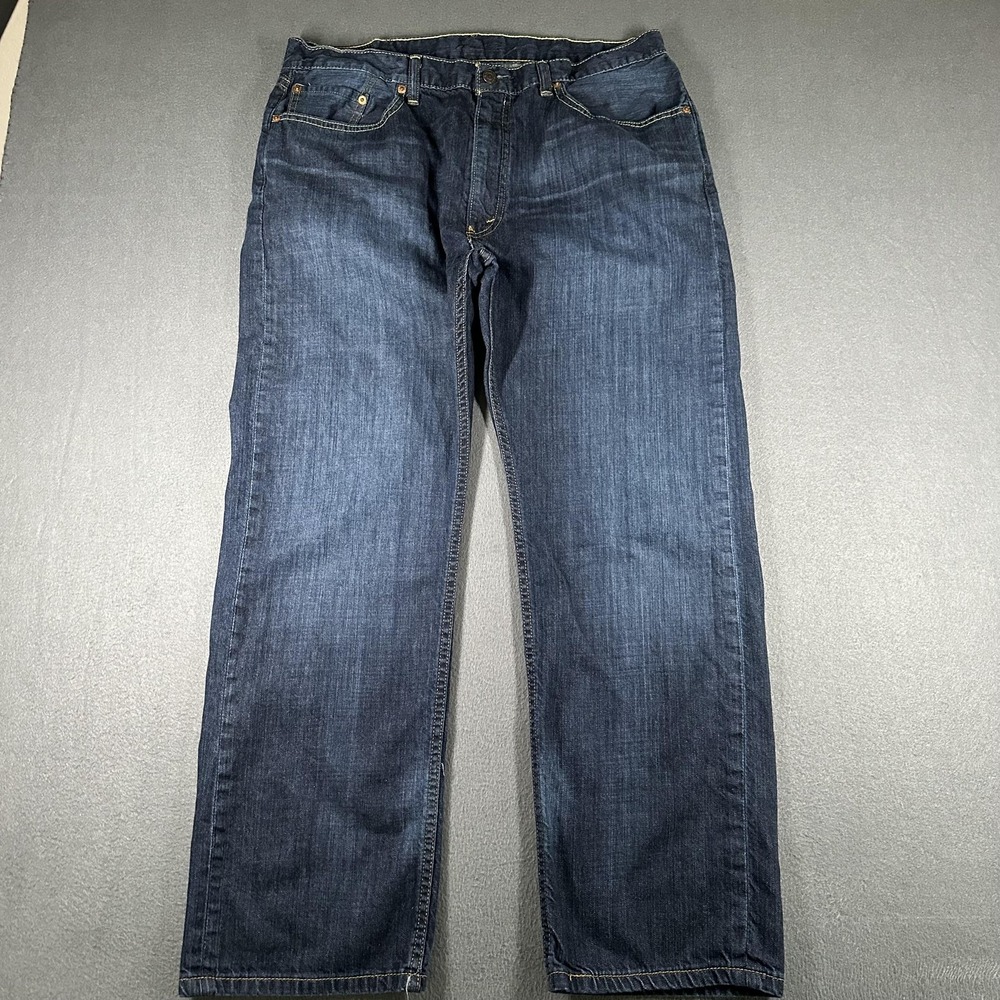 Levis 505 Jeans Mens 38x30 Dark Wash Denim Regular Fit Straight Blue Jeans